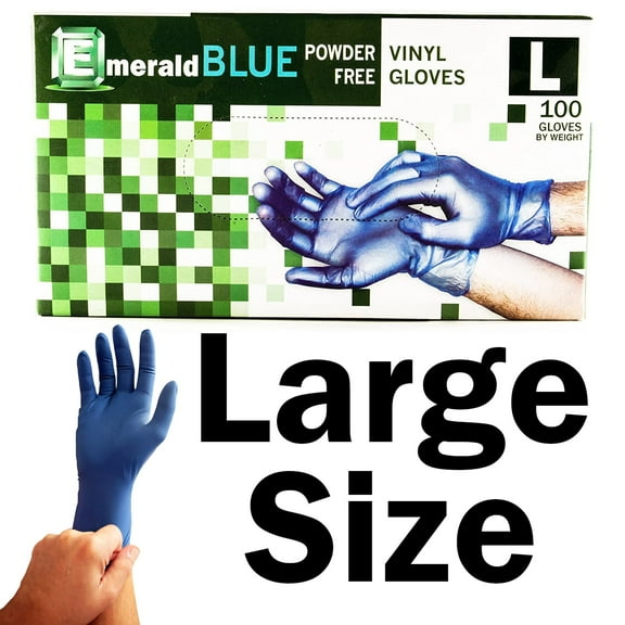 Emerald Shannon Blue Powder-Free Vinyl Gloves 4 Mil - Box of 100 (Large)