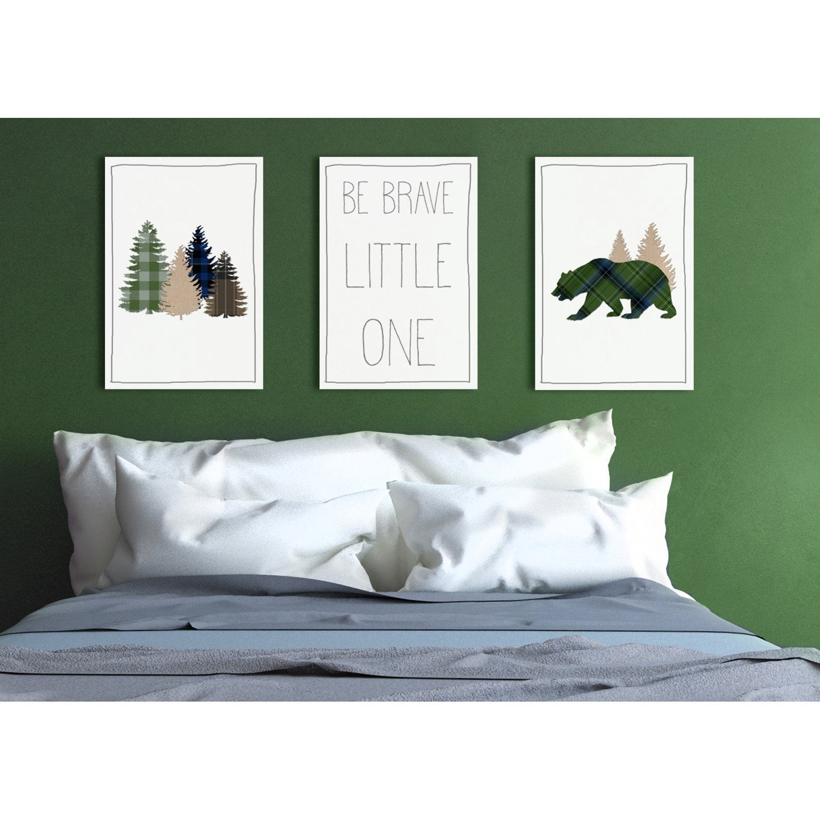 The Stupell Home Decor Collection Be Brave Little One Plaid Forest Bear Wall Plaque Art - Set of 3