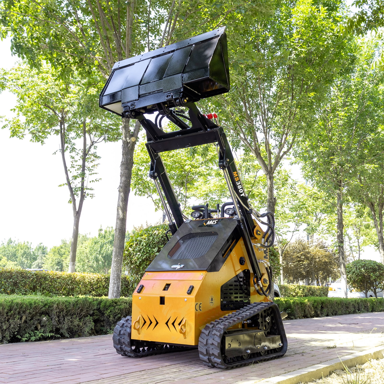 MMS Mini Skid Steer Loader with 46 inch Bucket, 22HP Multifunction Stand-On Crawler Skid Steer Machine, Hydraulic Drive Compact Track Loader