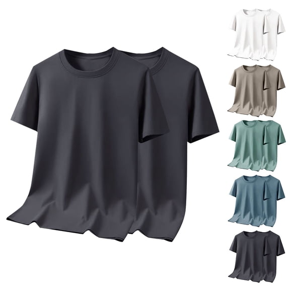 Undershirts Dqueduo Men's Super Value Solid-Color Short Sleeve Crew Neck Tee Large Size, 2 Pack Dark Gray XXXXXL