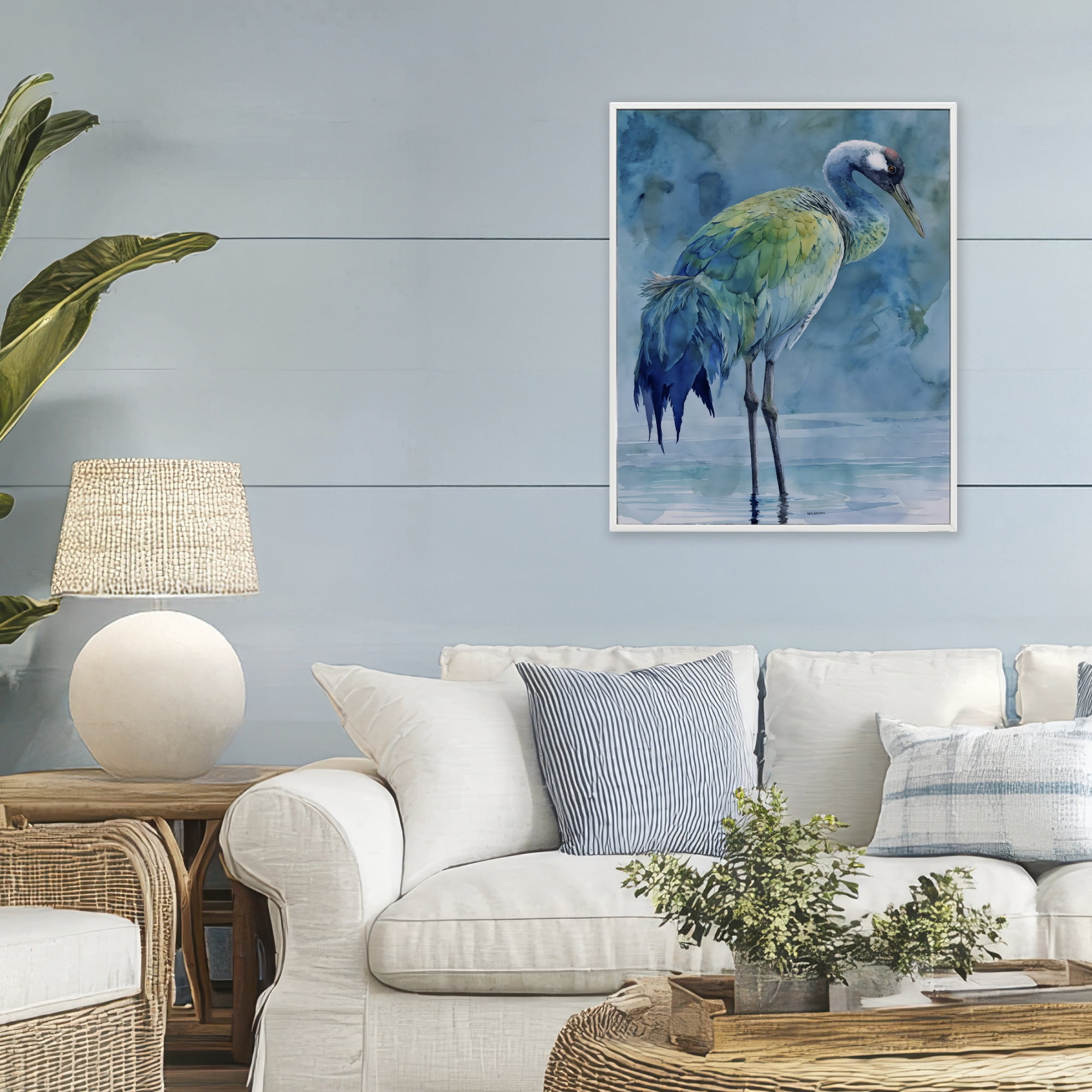 Stupell Industries Turquoise Feathered Coastal Bird White Framed Giclee Art, design by Franklyn Gregory