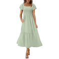 thumbnail image 2 of Vestido Veraniego Midi Bohemio de Corte A con Escote Cuadrado y Mangas Abullonadas para Mujer, con Bolsillos, Color Verde , Talla S, 2 of 8