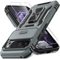 thumbnail image 1 of KOMI Case for Google Pixel 9/9 Pro with Slide Camera Cover+Screen Protector(1 Pack), Rotated Ring Kickstand Military Grade Shockproof Protective Cover-Grey, 1 of 5