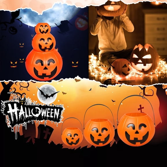 Halloween Pumpkin Candy Bucket, 2.7" Mini Pumpkin Buckets Holders for Trick or Treat Supply Holiday Party Decorations with Handles