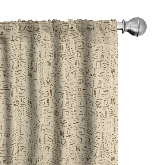 Ambesonne Egyptian Curtains, Dated Hieroglyphics, Pair of 28"x84", Tan Brown