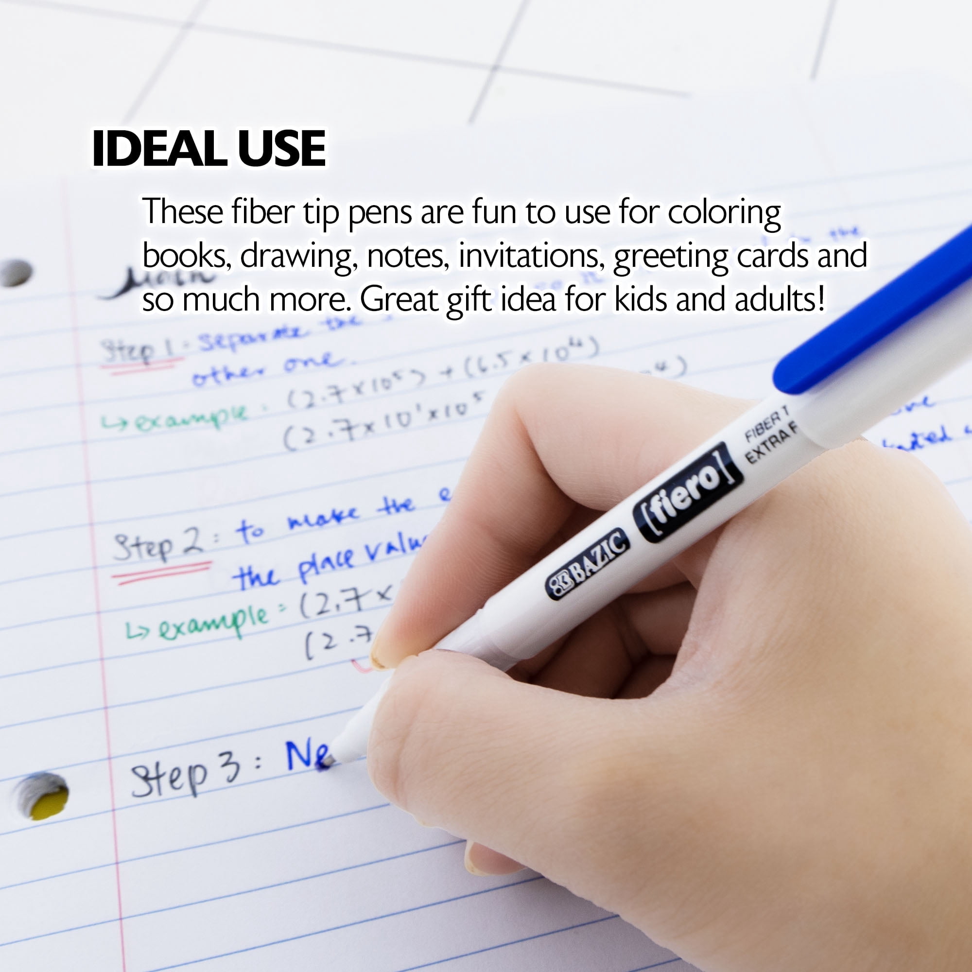 BAZIC Fiero 12 Color Fiber Tip Fineliner Pen, 0.4mm, (12/Pack), 12-Pack