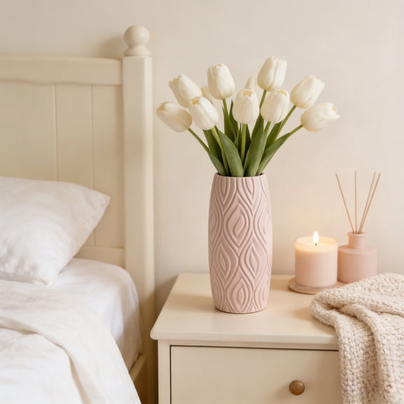 Artificial Flower Vase Arrangement Centerpiece, Lifelike Faux Floral Display For Fresh And Dried Flowers, Perfect Decorative Vase Accent For Bedroom Kitchen Living Room Home Decor