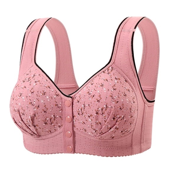 IWRICH Daisy Wireless Bras for the Old Women Floral Printed Push up Bra Full Coverage Lifting Soft Comfortable Bralettes Pink 50