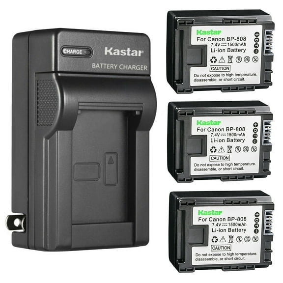 Kastar 3-Pack BP-808 BP808 Battery and AC Wall Charger Compatible with Canon VIXIA HF M400, VIXIA HF M406, VIXIA HF S10, VIXIA HF S11, VIXIA HF S20, VIXIA HF S21, VIXIA HF S30, VIXIA HF S100 Cameras