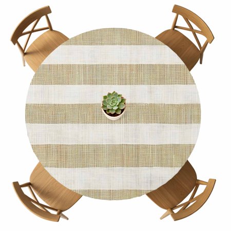 Round Fitted Tablecloth with Elastic Brown Linen Stripes Tablecloths Waterproof Oil Proof Retro Striped Lines Table Cover for Kitchen Dinner Holiday Party Picnic Fits Tables up to 36 - 44 Diameter
