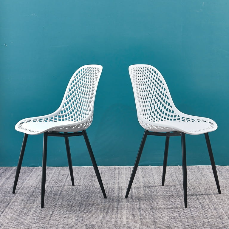 Modern Simple Design Dining Chairs Aukfa Hollow Back Plastic Arm Chair with Sturdy Metal Legs Armless Kitchen Chairs Lounge Plastic Side Chair