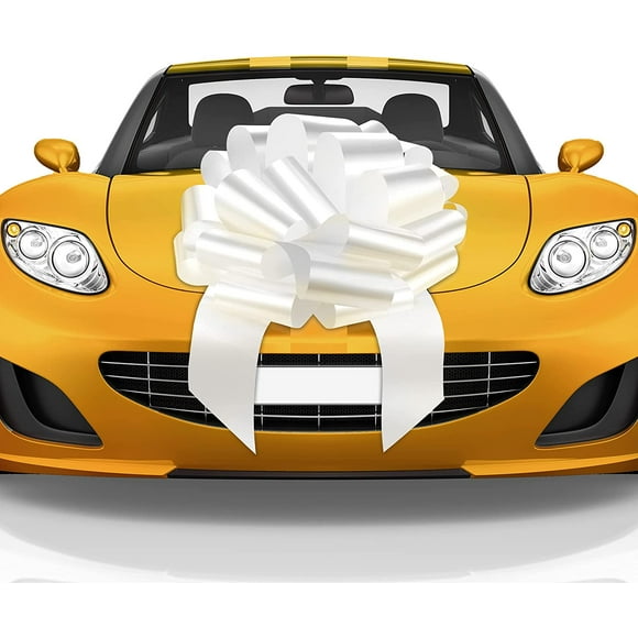 - Énorme Nœud de Voiture - Blanc Brillant, 18 Pouces / 46 cm - Grand Nœud d'Emballage Cadeau pour Grande Décoration de Cadeau - Taille Géante pour Usage Intérieur et Extérieur - 20 Boucles + 4 Pcs Ruban Adhésif Double Face