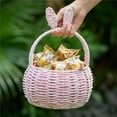 thumbnail image 5 of Wickerwise Hand-Woven Easter Bunny Ear Basket with Handle – Multi-Purpose Paper Rope Wicker Basket for Easter Egg Hunts, Picnics, Flower Arrangements, Food Storage, Party, and Home Decor, Pink, 5 of 7