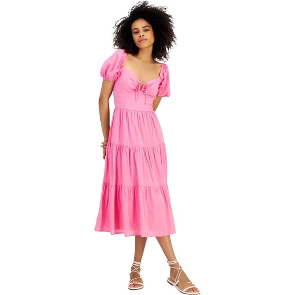 Kingston Grey Womens Textured Puff Sleeved Midi Dress, pink, Juniors, XS