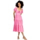 thumbnail image 1 of Kingston Grey Womens Textured Puff Sleeved Midi Dress, pink, Juniors, S, 1 of 1