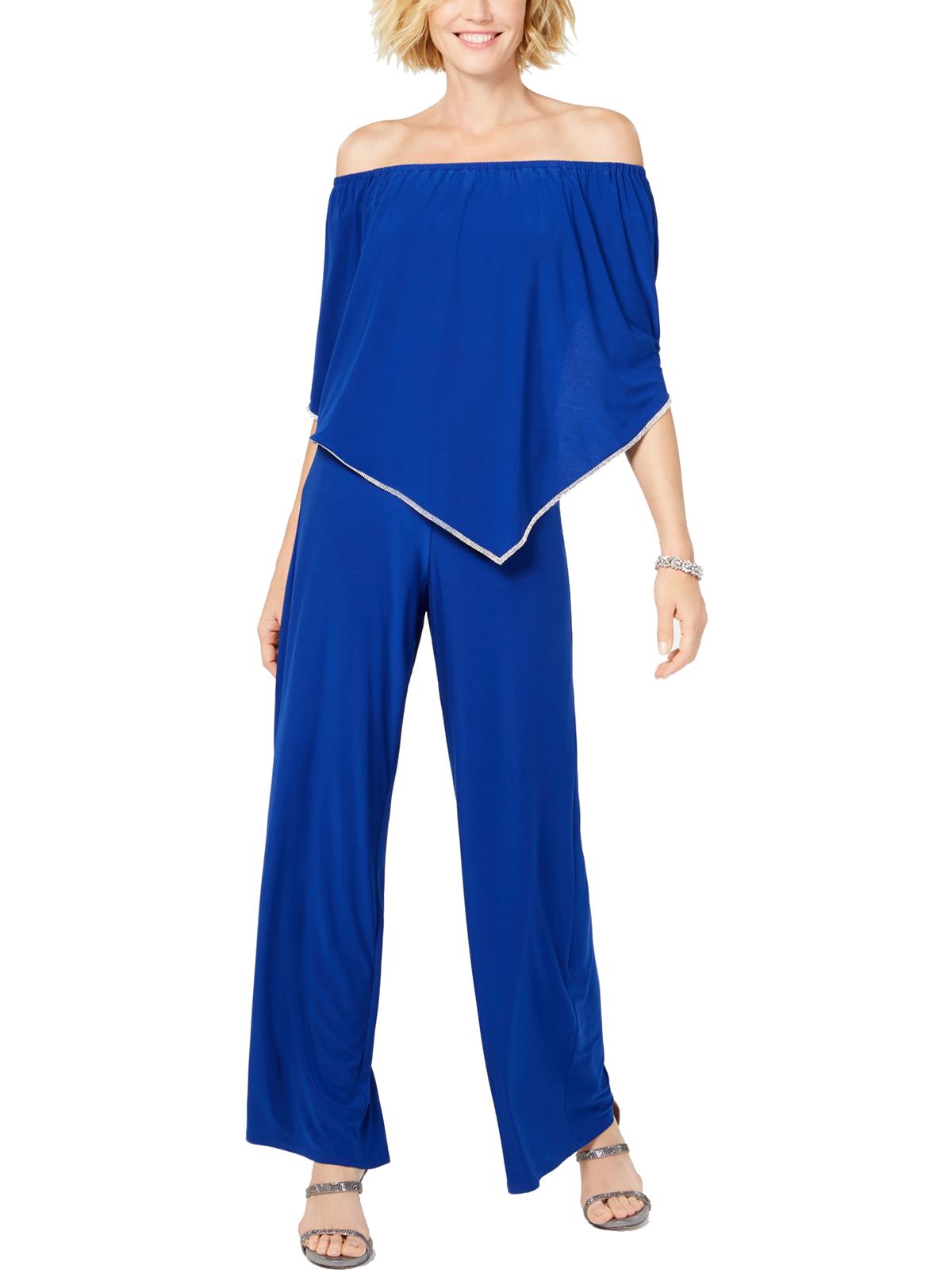 MSK Womens OffTheShoulder Cocktail Jumpsuit Blue M