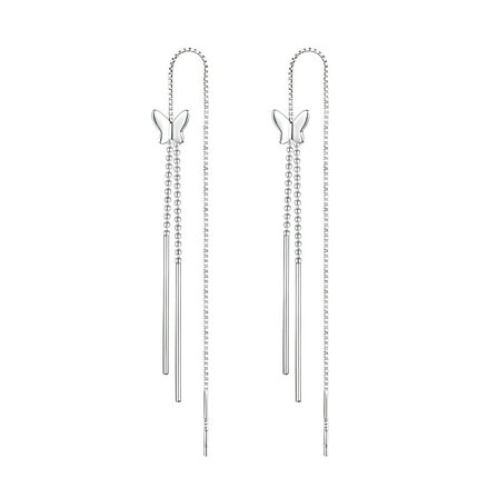 HHBEAUTY New Fashion Long Tassel Butterfly Drop Earrings, Silver Color Hanging Women Jewelry, Butterfly Drop Dangle Earrings Fairy Earrings for Women