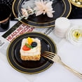 thumbnail image 5 of 350 Pieces Black and Gold Plastic Plates with Disposable Silverware, Include 50 Dinner Plates 9”, 50 Dessert Plates 6.3”, 50 Gold Rim Black Cups 9 OZ, 50 Pre Rolled Napkins Packed in, 5 of 16