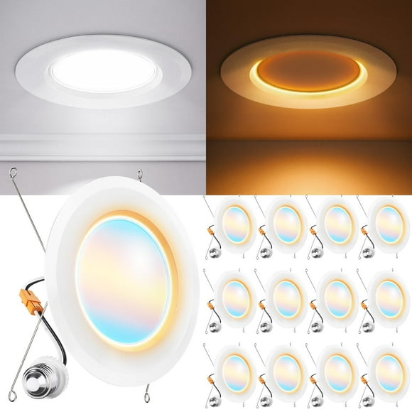 Sunco 12 Pack 6 Inch LED Recessed Lighting Retrofit with Night Light, 2700K/3000K/4000K/5000K/6000K Selectable, Dimmable Can Lights, 12W, 1000LM, Dam