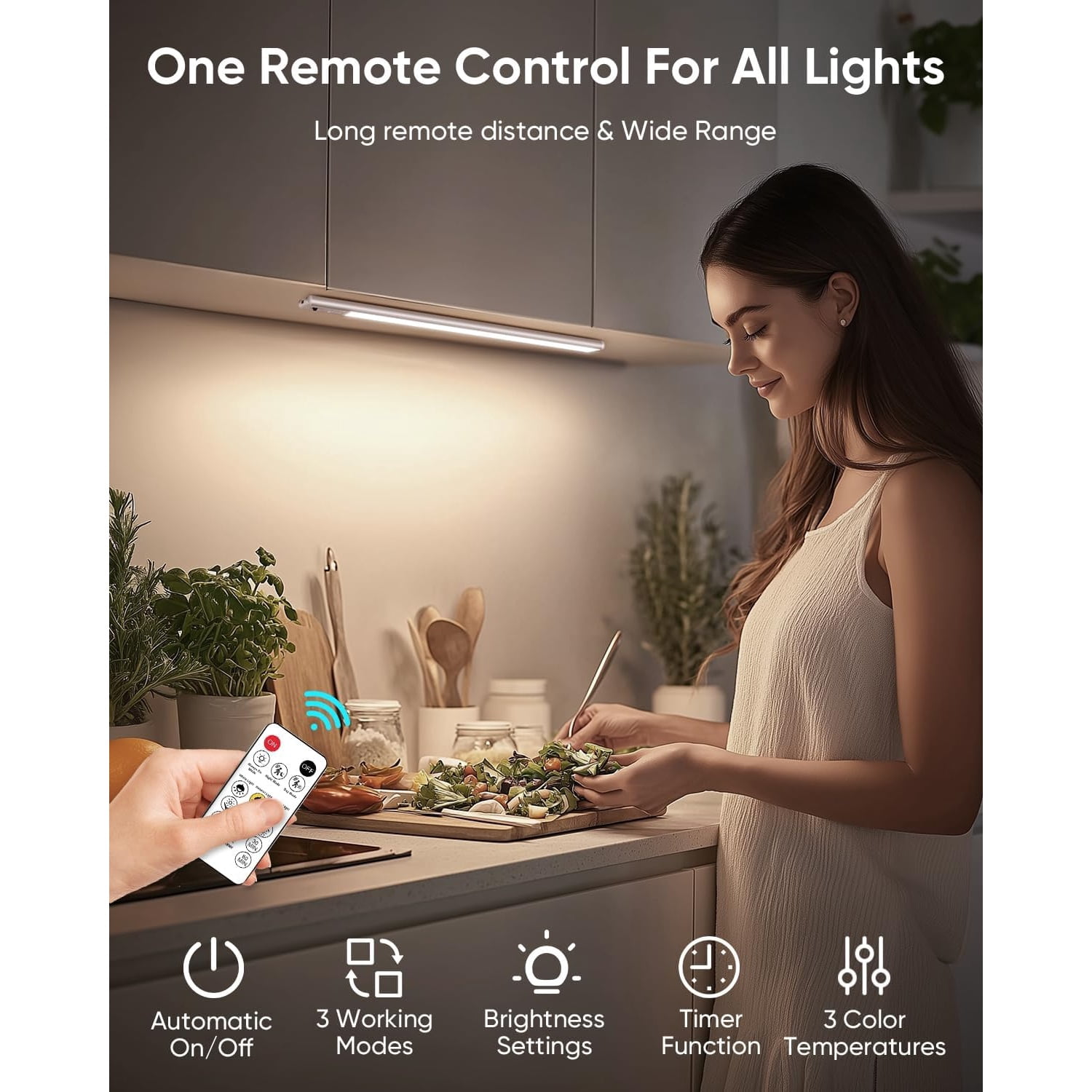 Under Cabinet Lighting Wireless, 2200mAh Rechargeable Battery Operated Motion Sensor Light Indoor, 3 Color Temps Under Counter Light, Dimmable Wireless Closet Lights w/Remote for Kitchen,Pantry,6 Pac