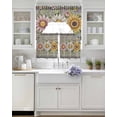 thumbnail image 3 of Vintage Daisy Floral Swag Kitchen Curtains Sets for Windows 24 Inch Length, Spring Flowers Botanical Leaves Checkered Wooden Short Window Curtain Swags Valances and Tiers 3 Piece Set for Cafe, 3 of 5