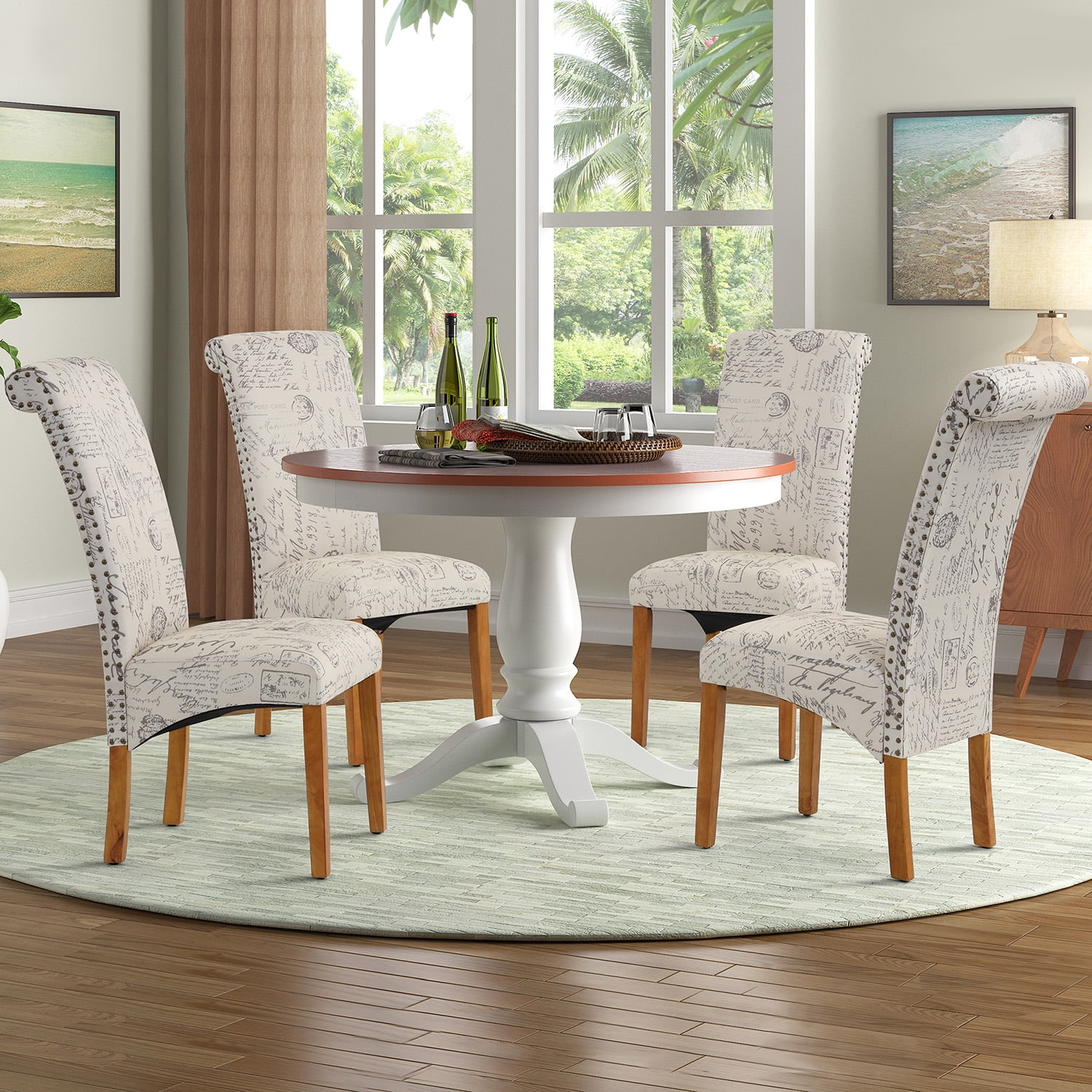 TeamMe Set of 4 Luxurious Tufted Fabric Dining Chairs, Word, 17"L x 20
