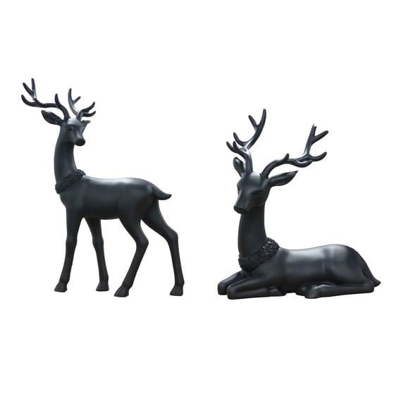 2 PACK Gold Reindeer Christmas Decor Resin Couple Xmas Reindeer Figurines Modern Decorative Christmas Tabletop Ornaments for Mantel Fireplace Living Room Bedroom Home Decor