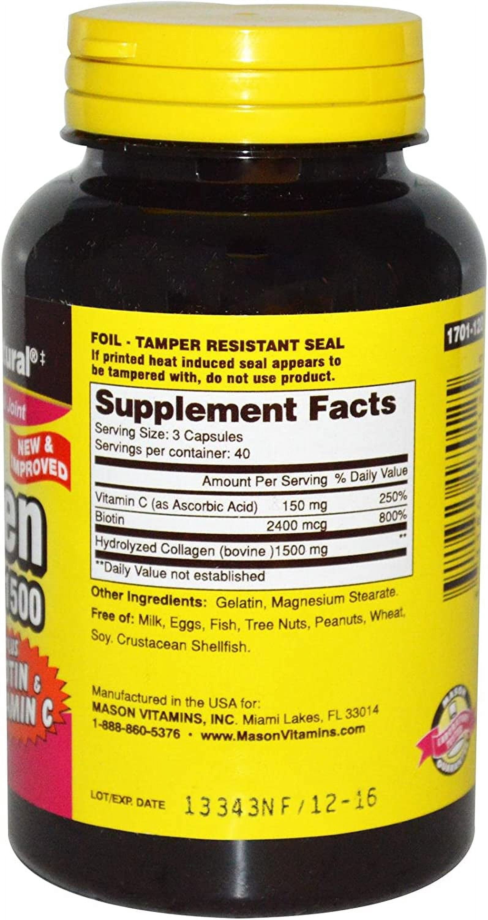 Mason Natural Collagen 1500mg Plus Biotin and Vitamin C Capsules - 120 ea