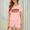 thumbnail image 4 of Maplenight Christmas Pajamas for Women Set 3 Piece Letter Print Graphic Short Sleeve Sleepwear Pjs Sets Xmas Loungewear, 4 of 6