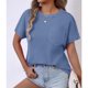 thumbnail image 3 of Mujeres de Verano Tops Nuevo Color Sólido Cuello en V Manga Corta con una Hendidura en el Doblado, Poliéster, 3 of 6