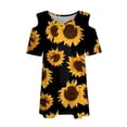 thumbnail image 3 of UoCefik Womens Cold Shoulder Tops Short Sleeve Dressy Casual Shirts Summer Fashion V Neck Basic Tees Sunflower Print Blouses Black S, 3 of 6