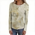 thumbnail image 4 of Women's Floral Printed Knit Shirt Casual Long Sleeve Round Neck Stretch Slim Fit Shirt Top, 4 of 7