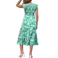 thumbnail image 3 of INSPIRE CHIC Vestido Midi de Playa para Mujeres de Verano con Estampado, Cuello en V, Cintura Elástica, Mangas con Volantes, Color Verde, 3 of 6