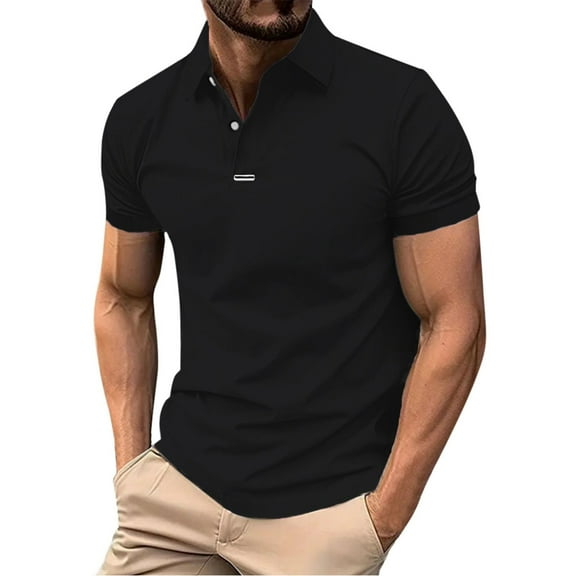 Afdoent Men's Polo Shirts Solid Color Versatile Male Leisure Loose Collar Button Open Collar Ribbed Sports Short Sleeve Shirt Casual Bussiness