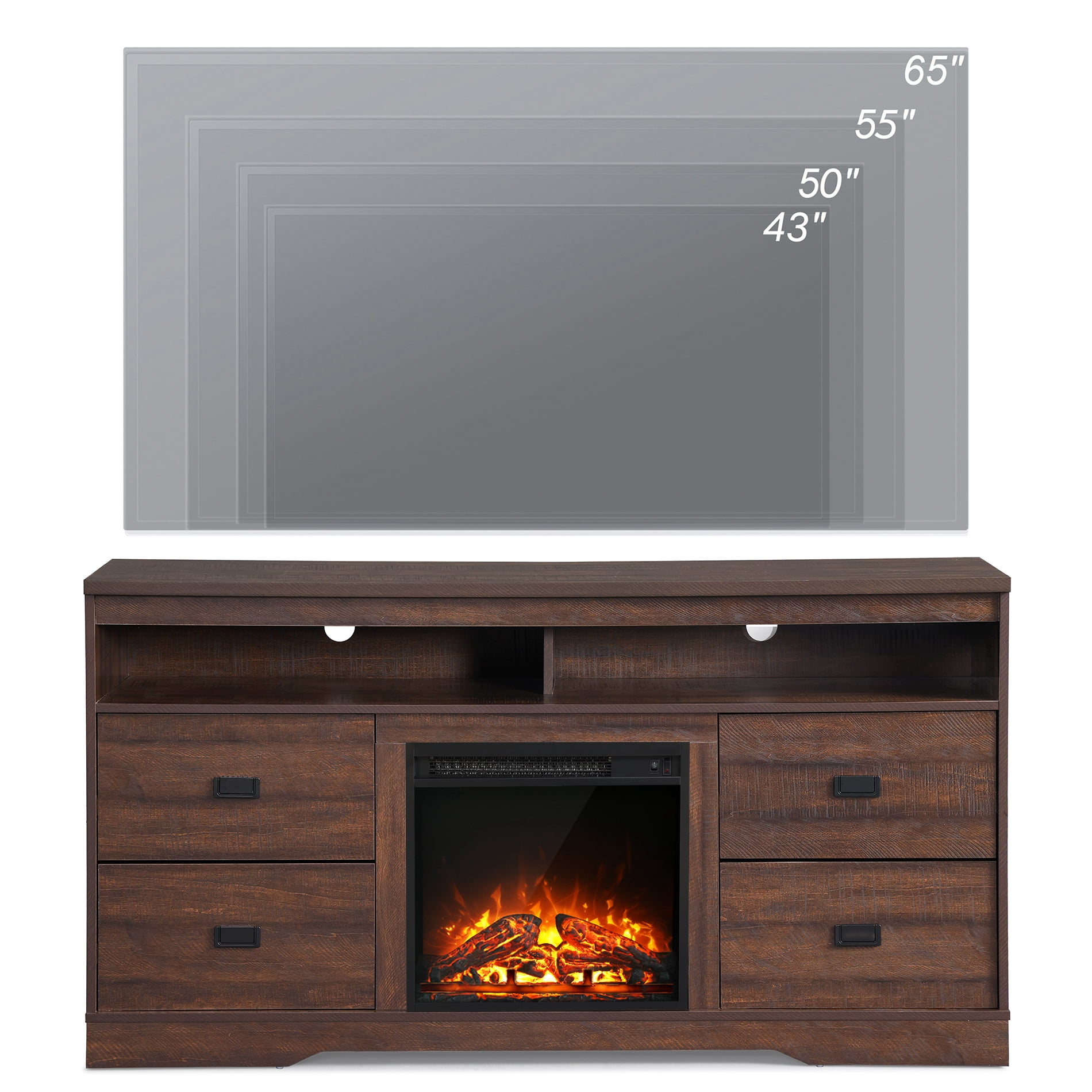 FITUEYES Rustic Gray Electric Fireplace TV Stand for TVs Up to 65" Entertainment Center with Storage