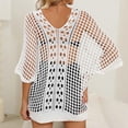 thumbnail image 4 of USSUMA Cover Ups for Swimwear Women Casual Short Sleeve Breathable Blouse Tunic Hollow Out Valentine's Day loose casual Shirt tops Women's Swimsuits for Dating Walking Athletic Fit White, 4 of 4