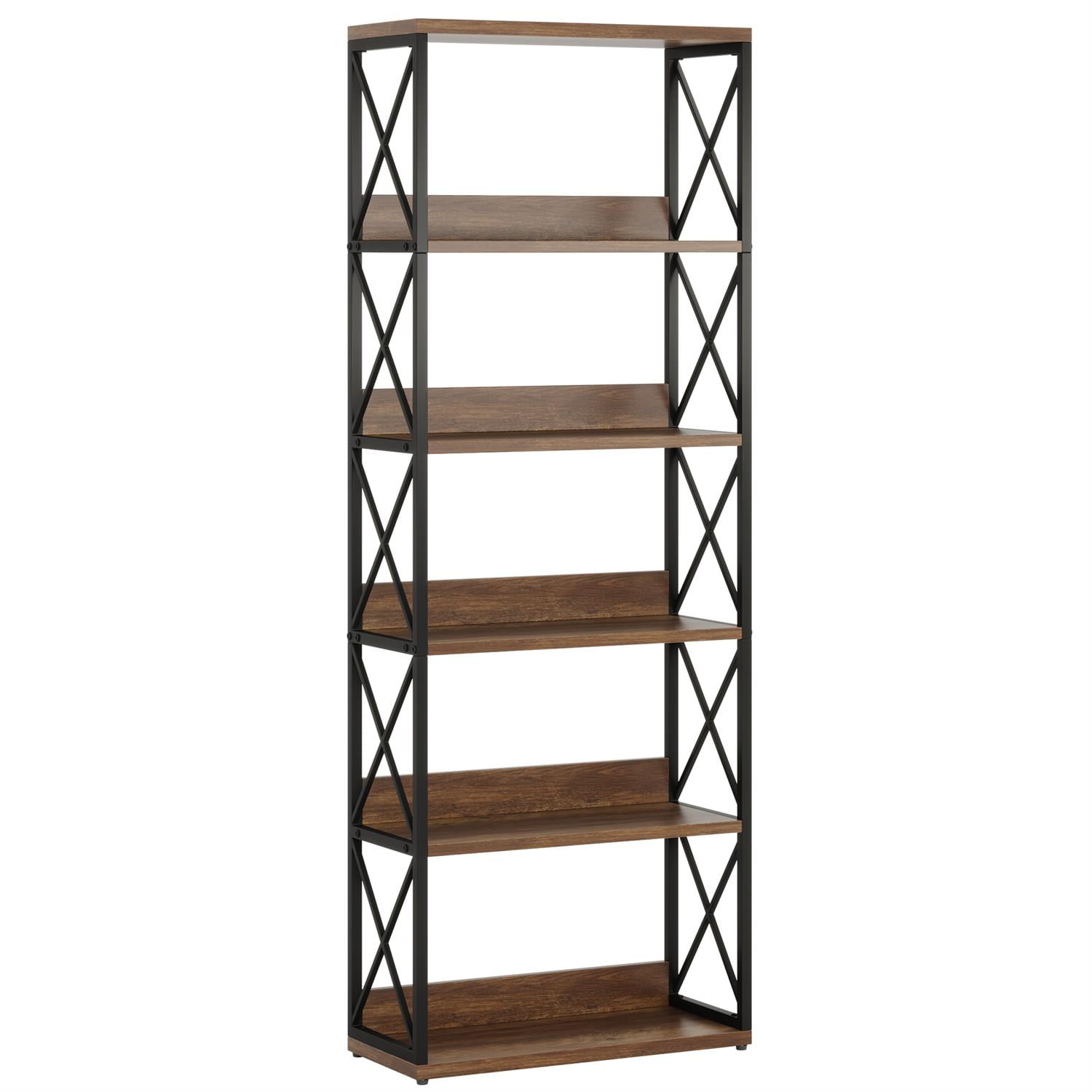 Demi Bonn 69" Industrial 5-Tier Wooden Metal Bookcase Storage Shelf, Home Office Storage Solution, Strong & Durable, Brown