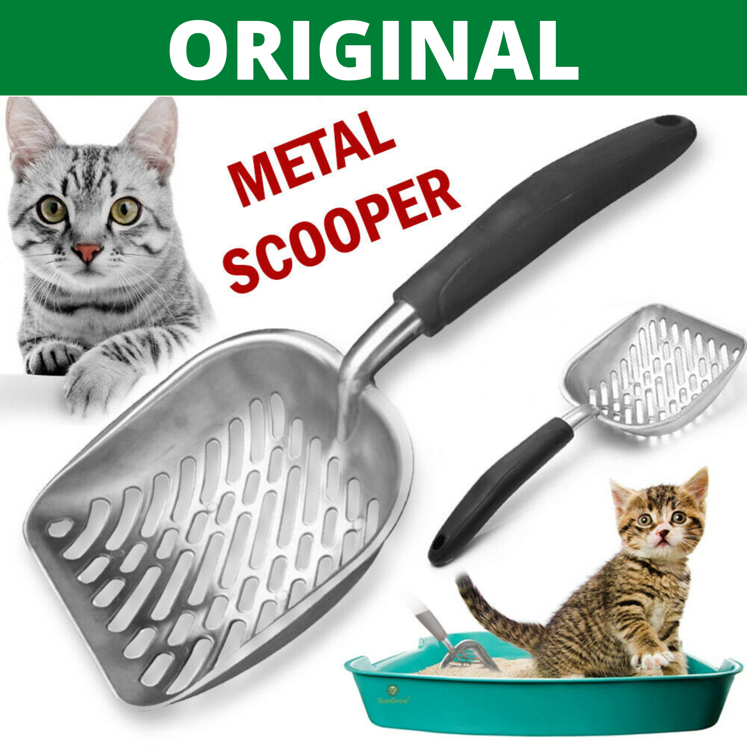 Strong Cat Litter Scoop with Reinforced Comfort Handle Metal Poop