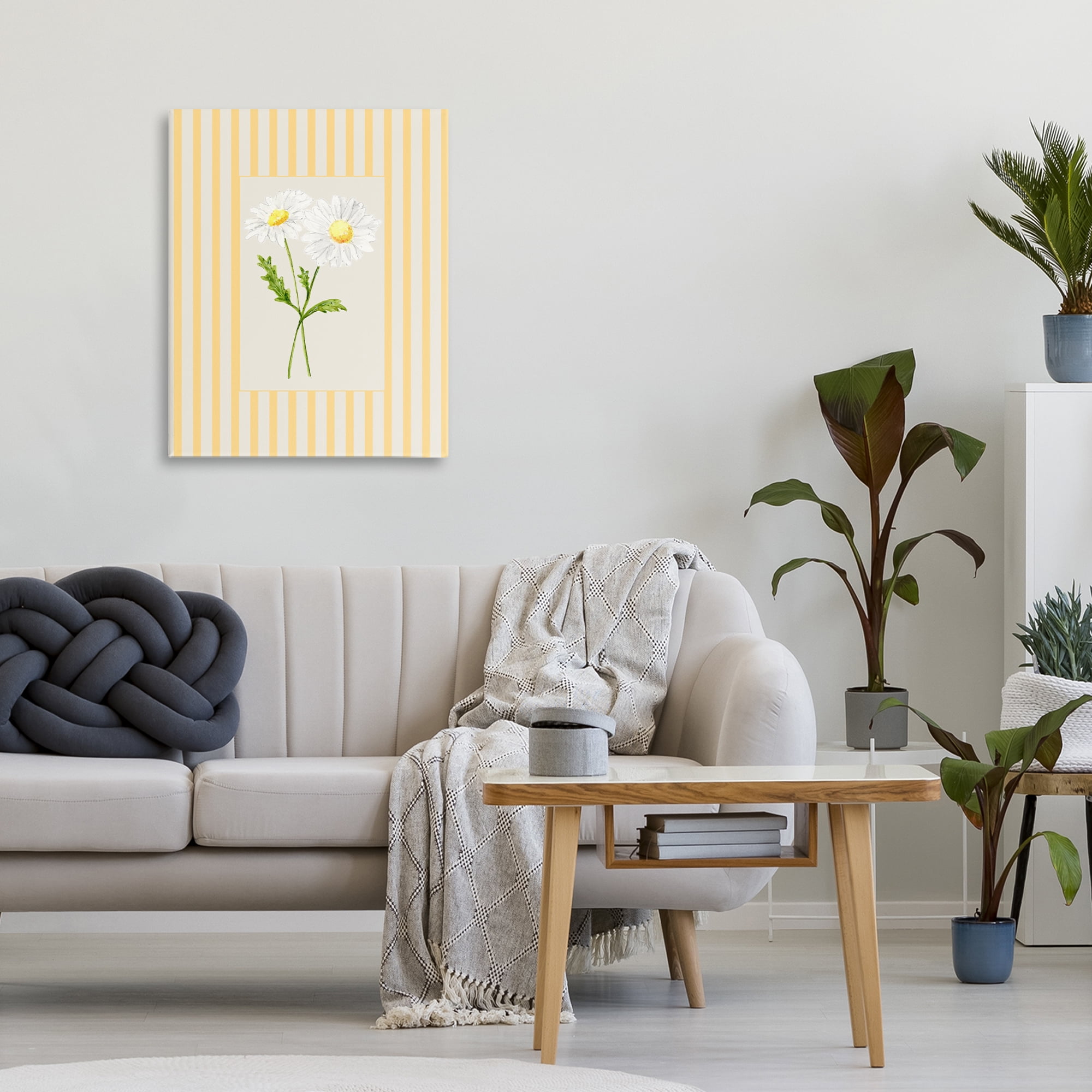 Yellow Stripe Daisy Canvas Wall Art, design by Lisa Wehmeyer