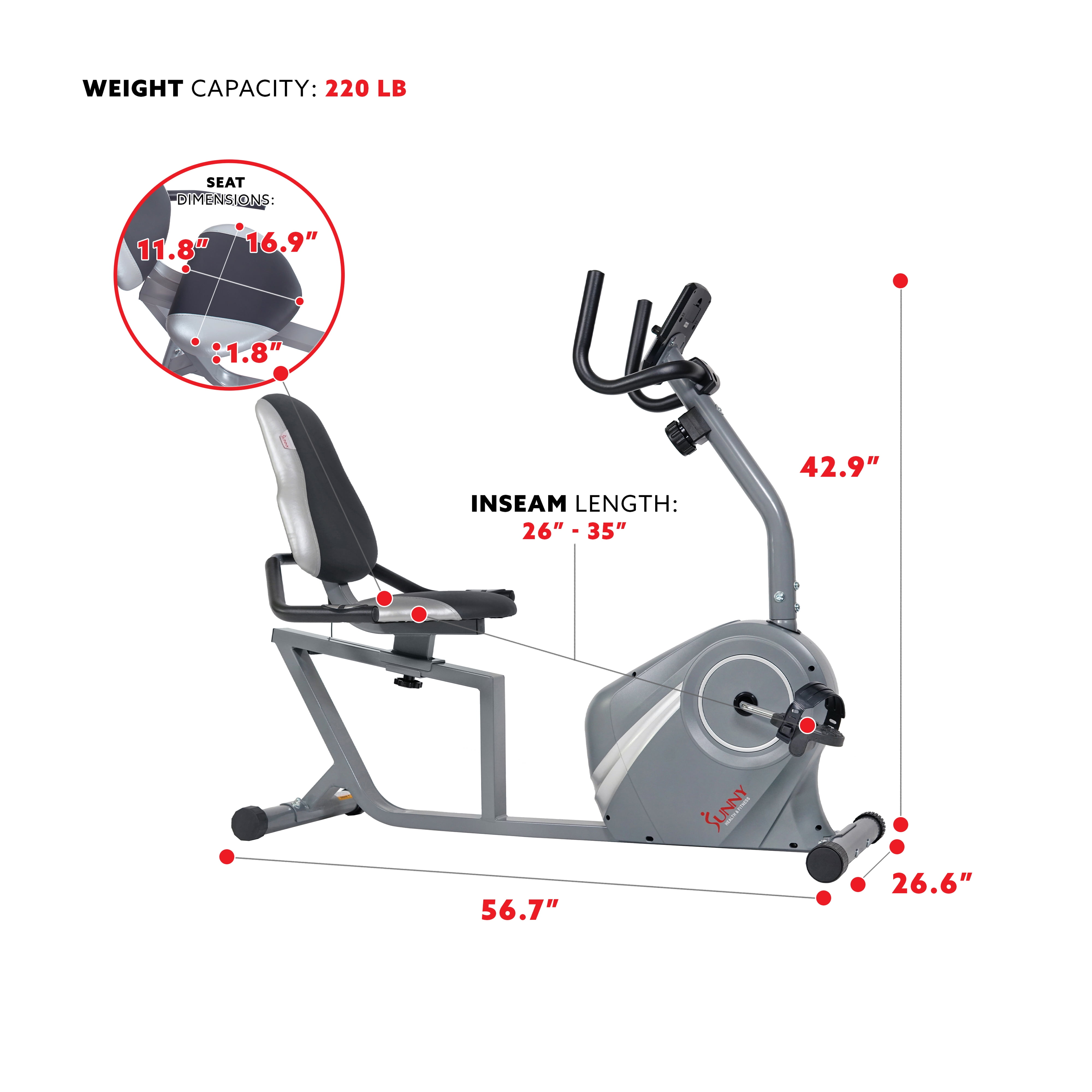 Adjustable Magnetic Recumbent Exercise Bike with Soft Seat Cushion in El Salvador at USD 255 Rating 5