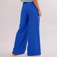 thumbnail image 7 of Women's Elastic Drawstring Waist Pants, Solid Color Casual Lounge Pants, Soft Wide Leg Loungewear for Home, Daily Wear, Relaxed Outfits and Comfort Blue XL, 7 of 7
