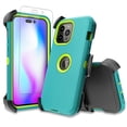 thumbnail image 1 of NIFFPD iPhone 14 Pro Case with Screen Protector + Belt-Clip Holster, Heavy Duty Hard Shockproof Phone Case for iPhone 14 Pro 6.1" Green+Yellow, 1 of 4