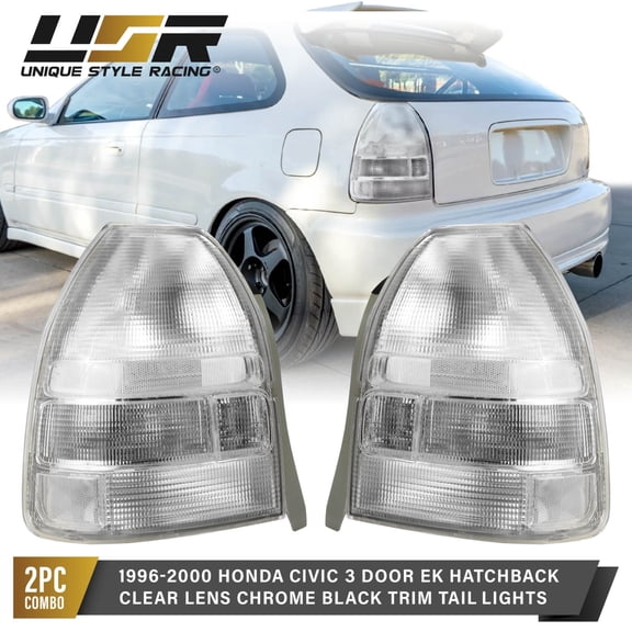 Clear Frosted Lens Tail Light Pair (L R) For 96-00 Honda Civic EK Hatchback 3D