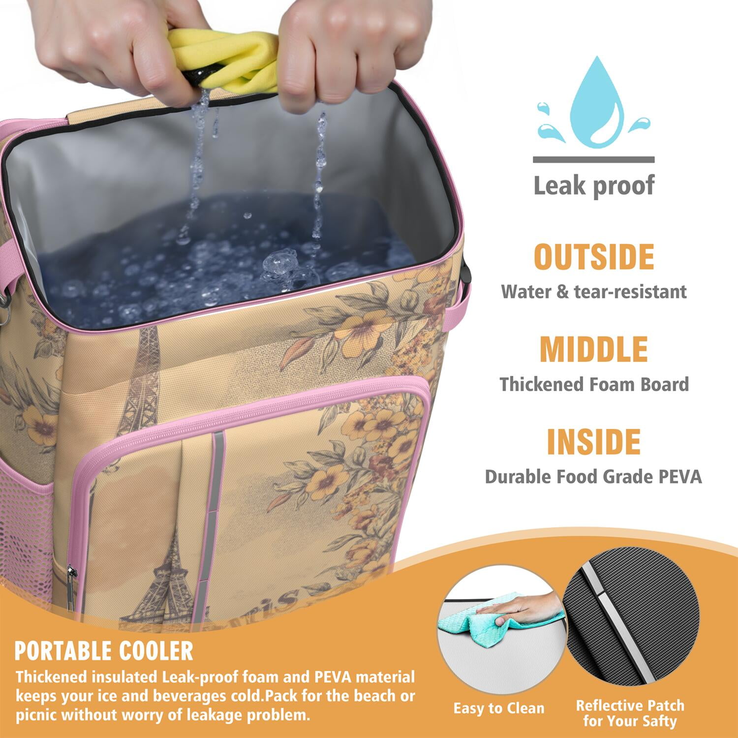Tower Pink Cooler Backpack Insulated Waterproof Leak Proof Insulated Cooler Backpack Lightweight Lunch Picnic Camping Backpack Cooler for Office Workers Outdoor Enthusiasts