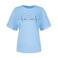 thumbnail image 2 of Duoif T Shirts for Women Ladies Spring Summer Solid Color Printed Casual Comfortable Women's Tops Short Sleeve Tops Spring Tops for Women Light Blue S, 2 of 6