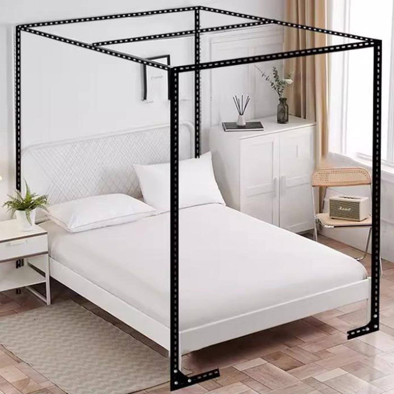 Canopy Bed Frame Bracket, Four Corner Mosquito Net Bracket, 4 Corner Bed Canopy Pole for Twin/Full/Queen/King Size Beds
