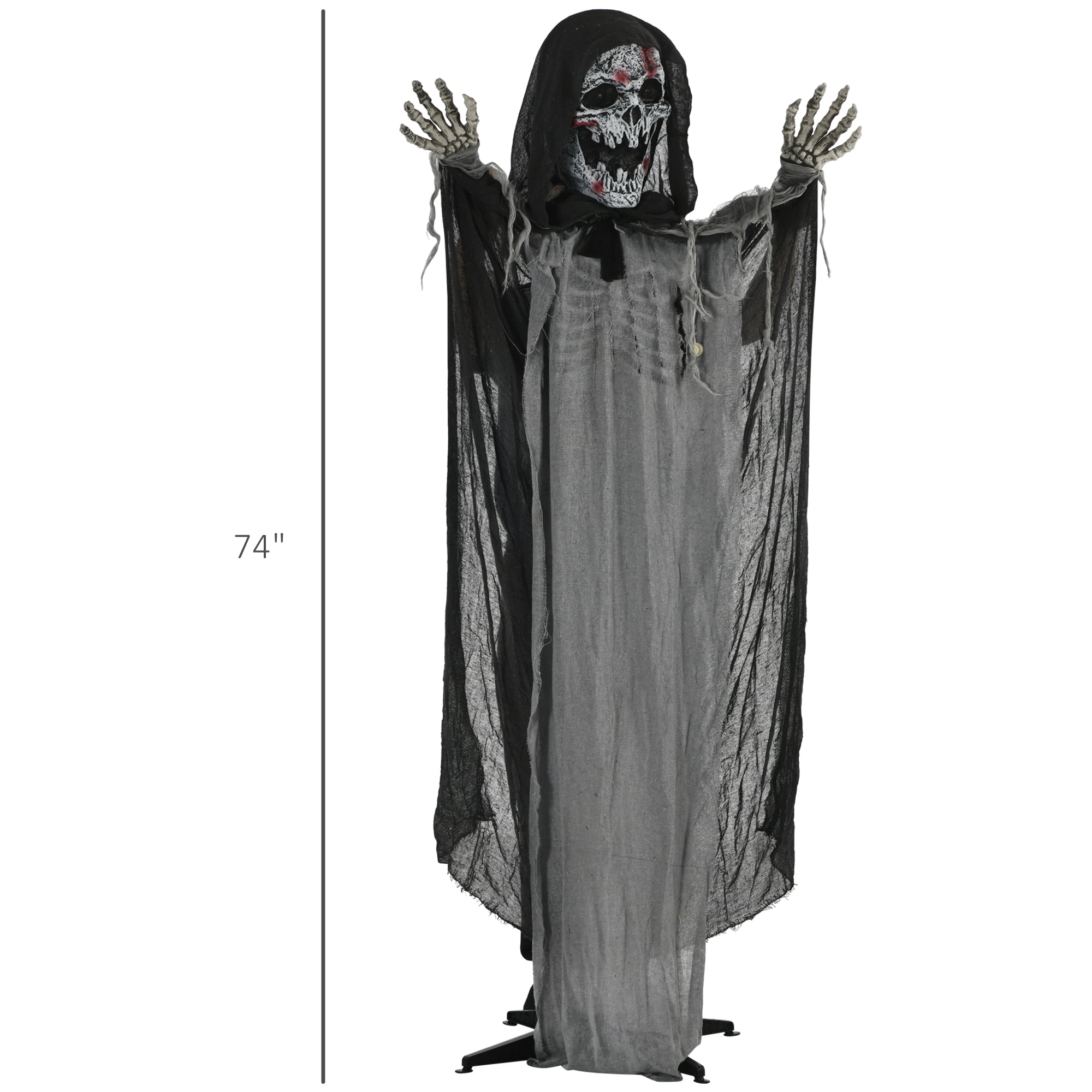 74" Animated Skeleton Witch Halloween Decoration, Sound & Touch Activated, Motion & Sound Effects