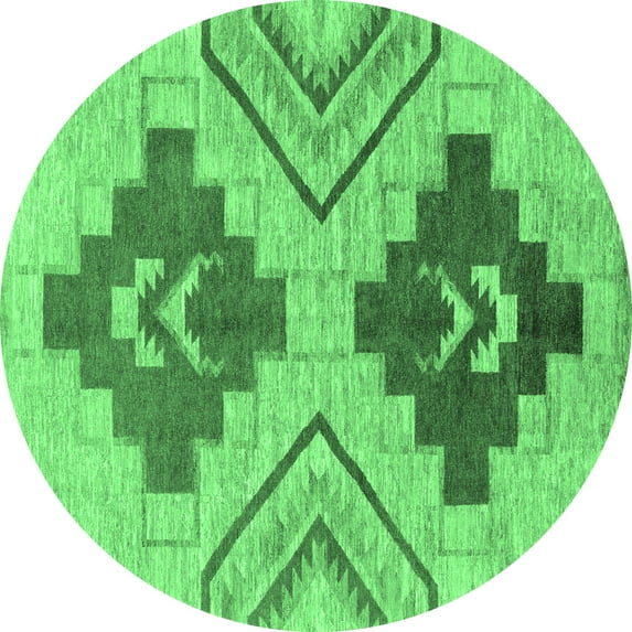 Ahgly Company Indoor Round Abstract Emerald Green Modern Area Rugs, 5' Round