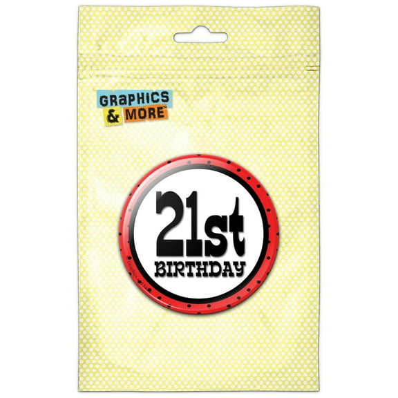 21st Twenty-First Birthday Red Black Polka Dots Pinback Button Pin Badge