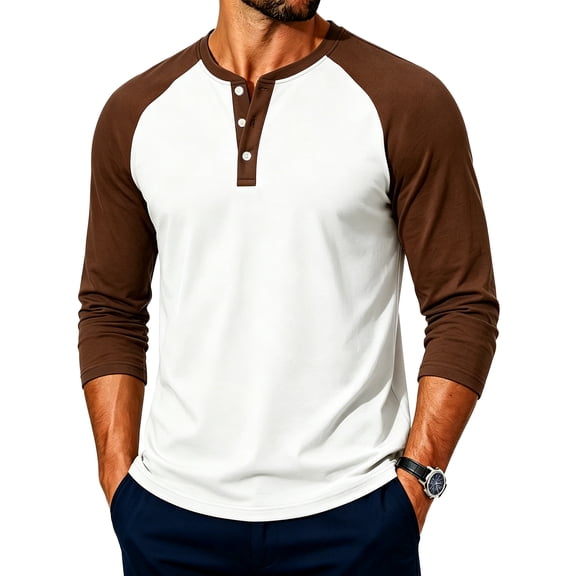 Nestiefly Men's Henley T-Shirts Long Sleeve Pullover Shirt Casual Lightweight Shirts Basic Tees 2026 Light Brown 2XL